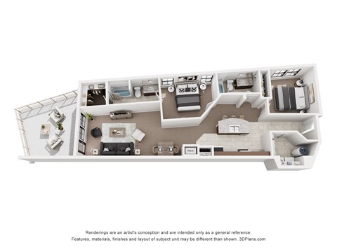 Floor plan for 2 beds, 2 baths, 1098 sqft